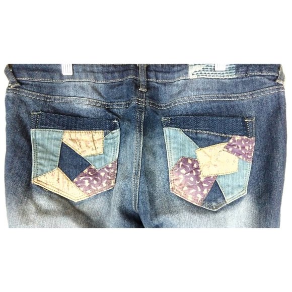 Vanilla Star blue jean patch flared denim jeans/15 - Picture 1 of 4